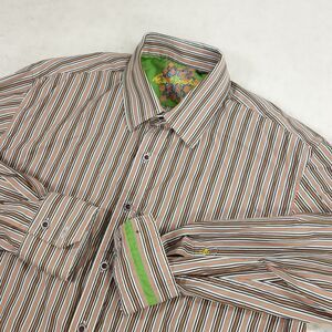 Robert Graham Shirt Mens XL Orange Blue Stripe Flip Cuff Classic Preppy
